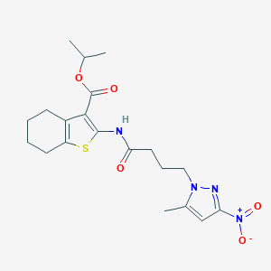 molecular formula C20H26N4O5S B318412 isopropyl 2-[(4-{3-nitro-5-methyl-1H-pyrazol-1-yl}butanoyl)amino]-4,5,6,7-tetrahydro-1-benzothiophene-3-carboxylate 