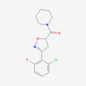 molecular formula C15H16ClFN2O2 B318418 1-{[3-(2-Chloro-6-fluorophenyl)-4,5-dihydro-5-isoxazolyl]carbonyl}piperidine 