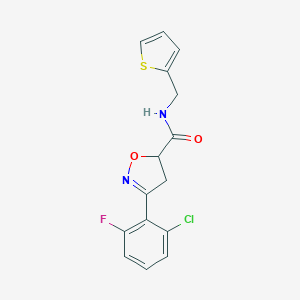 molecular formula C15H12ClFN2O2S B318422 3-(2-chloro-6-fluorophenyl)-N-(thiophen-2-ylmethyl)-4,5-dihydro-1,2-oxazole-5-carboxamide 