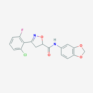 molecular formula C17H12ClFN2O4 B318428 N-1,3-benzodioxol-5-yl-3-(2-chloro-6-fluorophenyl)-4,5-dihydro-5-isoxazolecarboxamide 