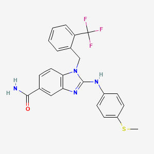 molecular formula C23H19F3N4OS B3184292 2-((4-(Methylthio)phenyl)amino)-1-(2-(trifluoromethyl)benzyl)-1H-benzo[d]imidazole-5-carboxamide CAS No. 1092829-83-8