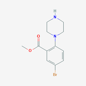 molecular formula C12H15BrN2O2 B3184682 Methyl 5-bromo-2-(piperazin-1-yl)benzoate CAS No. 1131587-86-4