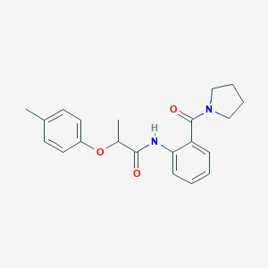 molecular formula C21H24N2O3 B318490 2-(4-methylphenoxy)-N-[2-(1-pyrrolidinylcarbonyl)phenyl]propanamide 