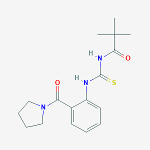 molecular formula C17H23N3O2S B318498 2,2-dimethyl-N-{[2-(pyrrolidin-1-ylcarbonyl)phenyl]carbamothioyl}propanamide 