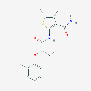 molecular formula C18H22N2O3S B318503 4,5-Dimethyl-2-{[2-(2-methylphenoxy)butanoyl]amino}-3-thiophenecarboxamide 