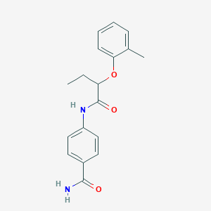 molecular formula C18H20N2O3 B318511 4-{[2-(2-Methylphenoxy)butanoyl]amino}benzamide 