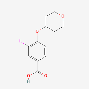 molecular formula C12H13IO4 B3185130 3-iodo-4-(tetrahydro-2H-pyran-4-yloxy)benzoic acid CAS No. 1131614-77-1