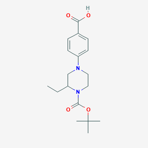 molecular formula C18H26N2O4 B3185343 1-(4-carboxyphenyl)-3-ethyl-4-Boc piperazine CAS No. 1131622-94-0
