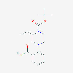 molecular formula C18H26N2O4 B3185348 1-(2-carboxyphenyl)-3-ethyl-4-Boc piperazine CAS No. 1131622-96-2