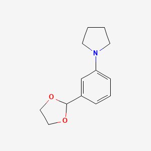 molecular formula C13H17NO2 B3185429 2-(3-Pyrrolidinophenyl)-1,3-dioxolane CAS No. 1141669-90-0