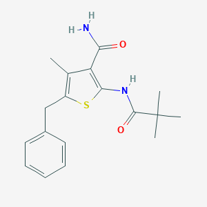molecular formula C18H22N2O2S B318606 5-Benzyl-2-[(2,2-dimethylpropanoyl)amino]-4-methyl-3-thiophenecarboxamide 