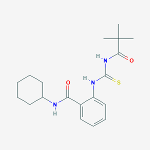 molecular formula C19H27N3O2S B318617 N-cyclohexyl-2-({[(2,2-dimethylpropanoyl)amino]carbonothioyl}amino)benzamide 