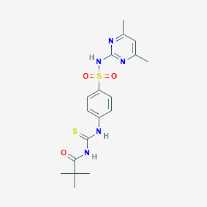 molecular formula C18H23N5O3S2 B318625 N-{[(4-{[(4,6-dimethyl-2-pyrimidinyl)amino]sulfonyl}phenyl)amino]carbonothioyl}-2,2-dimethylpropanamide 