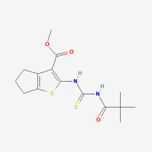 molecular formula C15H20N2O3S2 B318628 methyl 2-{[(2,2-dimethylpropanoyl)carbamothioyl]amino}-5,6-dihydro-4H-cyclopenta[b]thiophene-3-carboxylate 
