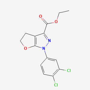 molecular formula C14H12Cl2N2O3 B3186487 Ethyl 1-(3,4-dichlorophenyl)-4,5-dihydro-1H-furo[2,3-c]pyrazole-3-carboxylate CAS No. 1245080-11-8