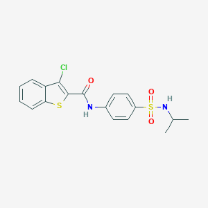 molecular formula C18H17ClN2O3S2 B318718 3-chloro-N-{4-[(isopropylamino)sulfonyl]phenyl}-1-benzothiophene-2-carboxamide 