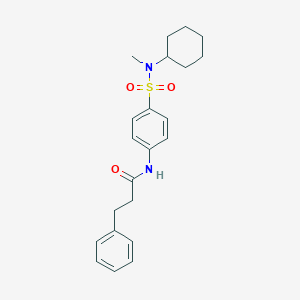 molecular formula C22H28N2O3S B318744 N-(4-{[cyclohexyl(methyl)amino]sulfonyl}phenyl)-3-phenylpropanamide 