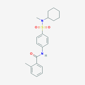 molecular formula C21H26N2O3S B318749 N-(4-{[cyclohexyl(methyl)amino]sulfonyl}phenyl)-2-methylbenzamide 