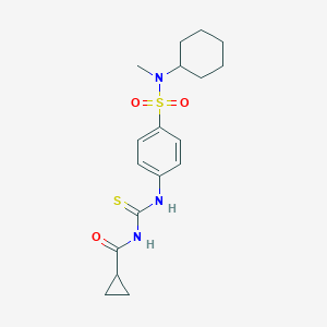 molecular formula C18H25N3O3S2 B318756 N-({4-[cyclohexyl(methyl)sulfamoyl]phenyl}carbamothioyl)cyclopropanecarboxamide 