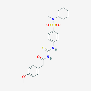 molecular formula C23H29N3O4S2 B318757 N-({4-[cyclohexyl(methyl)sulfamoyl]phenyl}carbamothioyl)-2-(4-methoxyphenyl)acetamide 