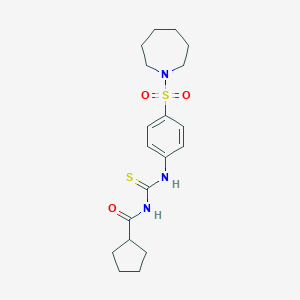 molecular formula C19H27N3O3S2 B318772 N-[4-(1-azepanylsulfonyl)phenyl]-N'-(cyclopentylcarbonyl)thiourea 