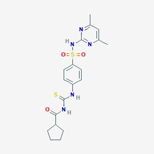 molecular formula C19H23N5O3S2 B318774 N-{[(4-{[(4,6-dimethyl-2-pyrimidinyl)amino]sulfonyl}phenyl)amino]carbonothioyl}cyclopentanecarboxamide 