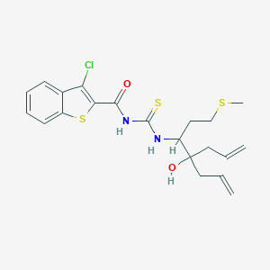 molecular formula C21H25ClN2O2S3 B318784 N-{2-allyl-2-hydroxy-1-[2-(methylsulfanyl)ethyl]-4-pentenyl}-N'-[(3-chloro-1-benzothien-2-yl)carbonyl]thiourea 