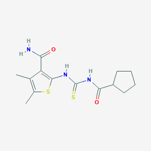 molecular formula C14H19N3O2S2 B318787 2-{[(Cyclopentylcarbonyl)carbamothioyl]amino}-4,5-dimethylthiophene-3-carboxamide 