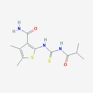 molecular formula C12H17N3O2S2 B318946 2-{[(Isobutyrylamino)carbothioyl]amino}-4,5-dimethyl-3-thiophenecarboxamide 
