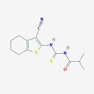 molecular formula C14H17N3OS2 B318967 N-[(3-cyano-4,5,6,7-tetrahydro-1-benzothiophen-2-yl)carbamothioyl]-2-methylpropanamide 