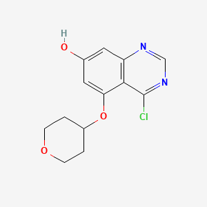 molecular formula C13H13ClN2O3 B3190015 4-Chloro-7-hydroxy-5-tetrahydropyran-4-yloxyquinazoline CAS No. 379229-72-8