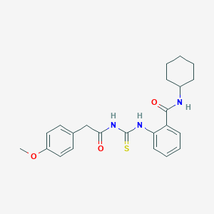 molecular formula C23H27N3O3S B319104 N-cyclohexyl-2-({[(4-methoxyphenyl)acetyl]carbamothioyl}amino)benzamide 