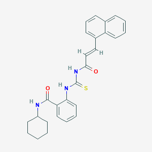 molecular formula C27H27N3O2S B319105 N-cyclohexyl-2-[({[3-(1-naphthyl)acryloyl]amino}carbothioyl)amino]benzamide 