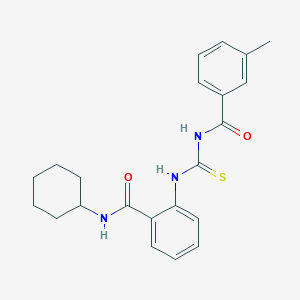 molecular formula C22H25N3O2S B319106 N-cyclohexyl-2-({[(3-methylbenzoyl)amino]carbothioyl}amino)benzamide 