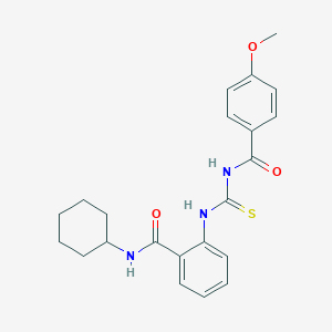 molecular formula C22H25N3O3S B319107 N-cyclohexyl-2-({[(4-methoxybenzoyl)amino]carbothioyl}amino)benzamide 