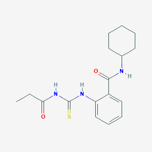 molecular formula C17H23N3O2S B319113 N-cyclohexyl-2-{[(propionylamino)carbothioyl]amino}benzamide 