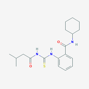 molecular formula C19H27N3O2S B319195 N-cyclohexyl-2-{[(3-methylbutanoyl)carbamothioyl]amino}benzamide 