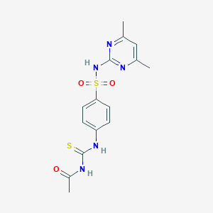 molecular formula C15H17N5O3S2 B319499 N-{[(4-{[(4,6-dimethyl-2-pyrimidinyl)amino]sulfonyl}phenyl)amino]carbonothioyl}acetamide 