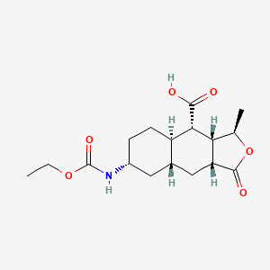molecular formula C17H25NO6 B3195362 (3R,3aR,4S,4aR,7R,8aR,9aR)-7-((Ethoxycarbonyl)amino)-3-methyl-1-oxododecahydronaphtho[2,3-c]furan-4-carboxylic acid CAS No. 900161-13-9