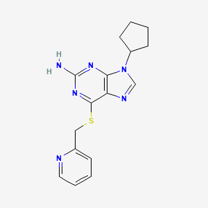 molecular formula C16H18N6S B3195744 9-Cyclopentyl-6-((2-pyridinylmethyl)thio)-9H-purin-2-amine CAS No. 93014-76-7