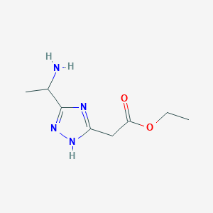 molecular formula C8H14N4O2 B3195898 Ethyl 2-(5-(1-aminoethyl)-4H-1,2,4-triazol-3-YL)acetate CAS No. 936940-52-2