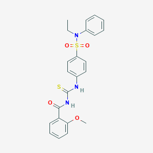 molecular formula C23H23N3O4S2 B319604 N-{[(4-{[ethyl(phenyl)amino]sulfonyl}phenyl)amino]carbonothioyl}-2-methoxybenzamide 