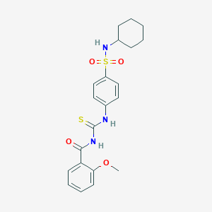 molecular formula C21H25N3O4S2 B319606 N-[({4-[(cyclohexylamino)sulfonyl]phenyl}amino)carbonothioyl]-2-methoxybenzamide 