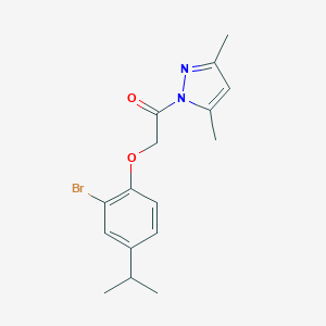 molecular formula C16H19BrN2O2 B319619 2-bromo-4-isopropylphenyl 2-(3,5-dimethyl-1H-pyrazol-1-yl)-2-oxoethyl ether 