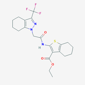 molecular formula C21H24F3N3O3S B319624 ethyl 2-({[3-(trifluoromethyl)-4,5,6,7-tetrahydro-1H-indazol-1-yl]acetyl}amino)-4,5,6,7-tetrahydro-1-benzothiophene-3-carboxylate 