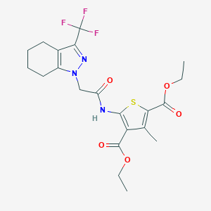 molecular formula C21H24F3N3O5S B319625 diethyl 3-methyl-5-({[3-(trifluoromethyl)-4,5,6,7-tetrahydro-1H-indazol-1-yl]acetyl}amino)-2,4-thiophenedicarboxylate 