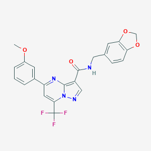 molecular formula C23H17F3N4O4 B319628 N-(1,3-benzodioxol-5-ylmethyl)-5-(3-methoxyphenyl)-7-(trifluoromethyl)pyrazolo[1,5-a]pyrimidine-3-carboxamide 
