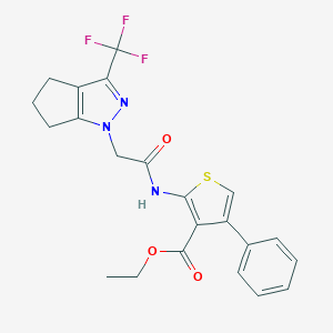 molecular formula C22H20F3N3O3S B319631 ethyl 4-phenyl-2-({[3-(trifluoromethyl)-5,6-dihydrocyclopenta[c]pyrazol-1(4H)-yl]acetyl}amino)thiophene-3-carboxylate 