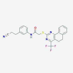 molecular formula C24H19F3N4OS B319634 N-[3-(2-cyanoethyl)phenyl]-2-{[4-(trifluoromethyl)-5,6-dihydrobenzo[h]quinazolin-2-yl]sulfanyl}acetamide 