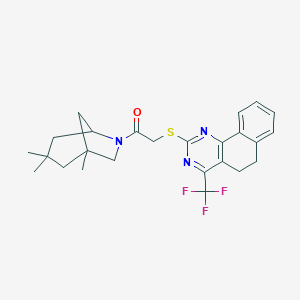 molecular formula C25H28F3N3OS B319635 2-{[2-Oxo-2-(1,3,3-trimethyl-6-azabicyclo[3.2.1]oct-6-yl)ethyl]sulfanyl}-4-(trifluoromethyl)-5,6-dihydrobenzo[h]quinazoline 